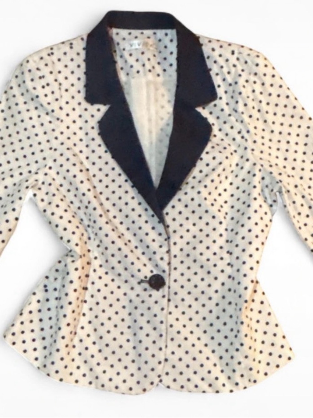 Polka Dot Contrast-Trim Blazer in White and Black - Women